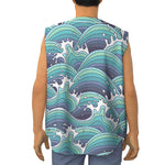 Sea Wave Surfing Pattern Print Sleeveless Baseball Jersey