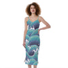 Sea Wave Surfing Pattern Print Slim Fit Midi Cami Dress