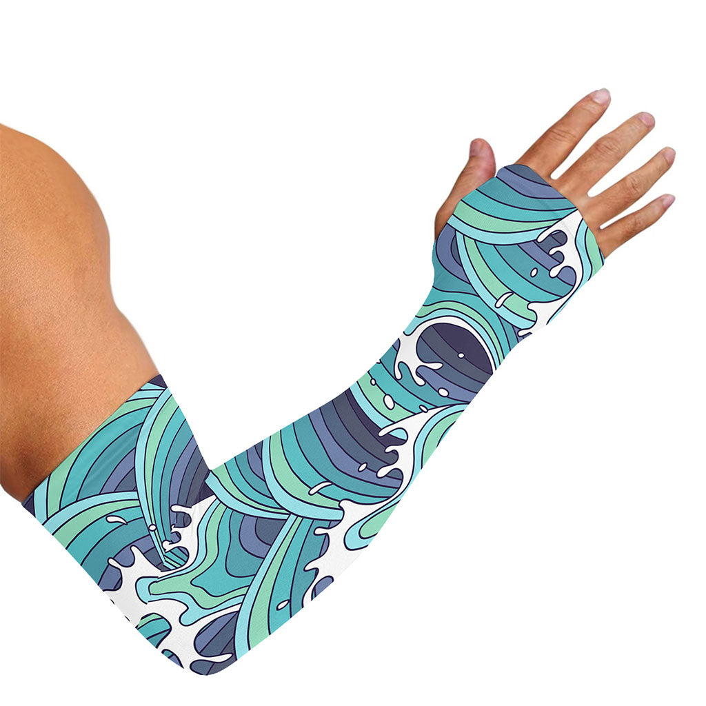 Sea Wave Surfing Pattern Print Sun Protection Arm Sleeves