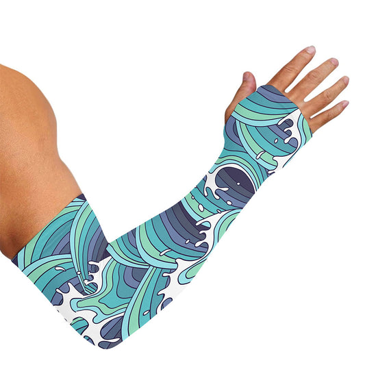 Sea Wave Surfing Pattern Print Sun Protection Arm Sleeves