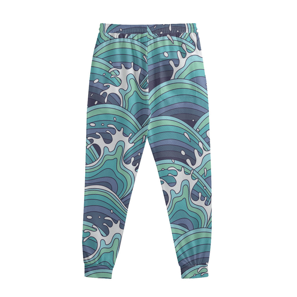 Sea Wave Surfing Pattern Print Sweatpants