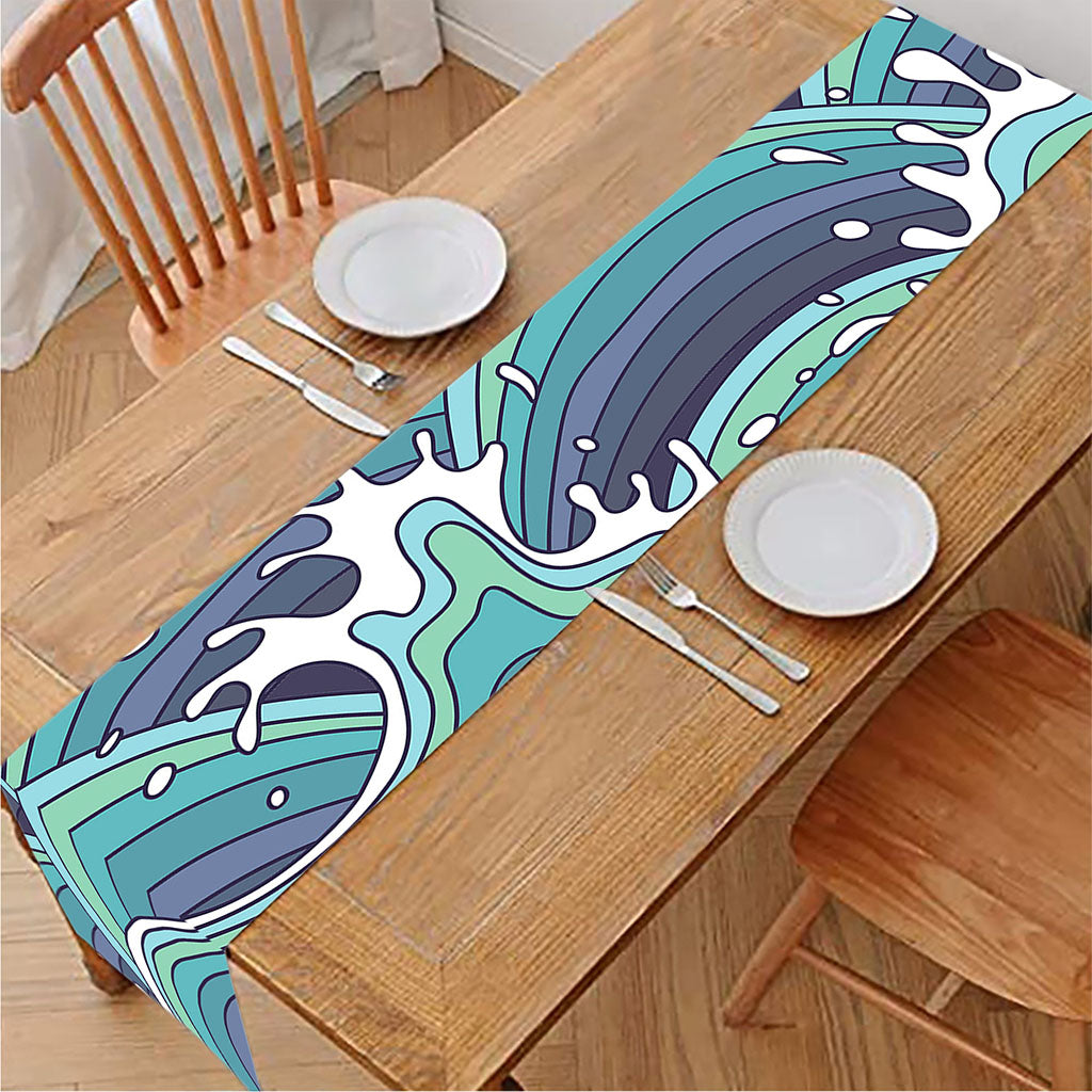 Sea Wave Surfing Pattern Print Table Runner
