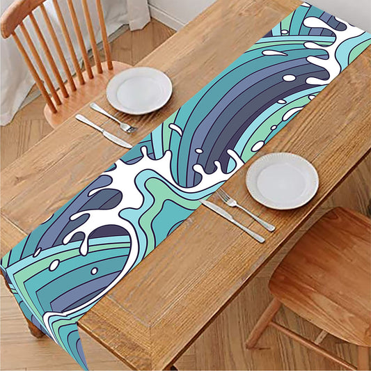 Sea Wave Surfing Pattern Print Table Runner