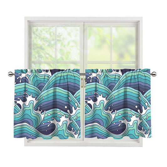 Sea Wave Surfing Pattern Print Tier Curtains