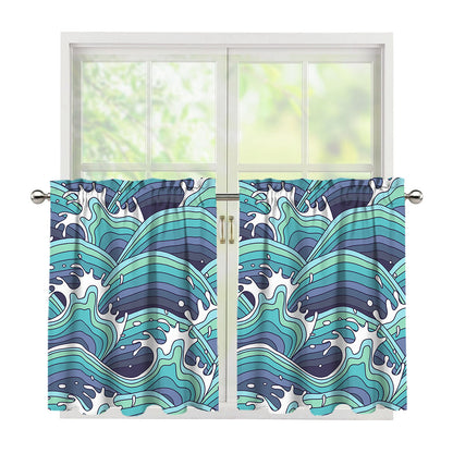 Sea Wave Surfing Pattern Print Tier Curtains