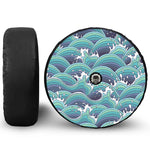 Sea Wave Surfing Pattern Print Tire Cover With Camera Hole