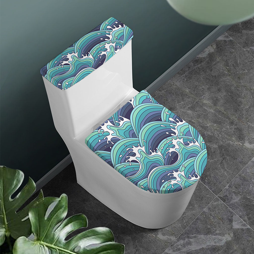 Sea Wave Surfing Pattern Print Toilet Lid And Tank Cover Set