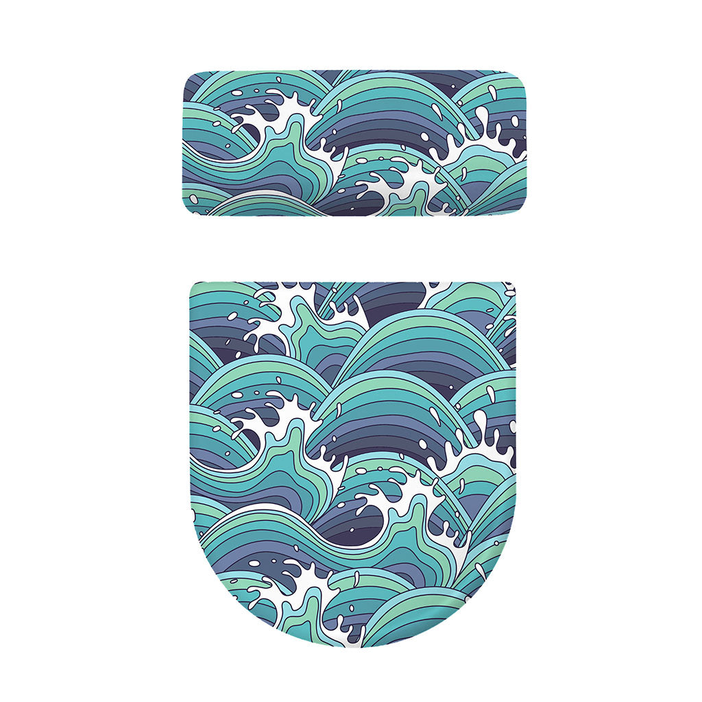 Sea Wave Surfing Pattern Print Toilet Lid And Tank Cover Set