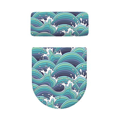 Sea Wave Surfing Pattern Print Toilet Lid And Tank Cover Set
