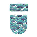 Sea Wave Surfing Pattern Print Toilet Lid And Tank Cover Set