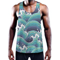 Sea Wave Surfing Pattern Print Men's Workout Tank Top