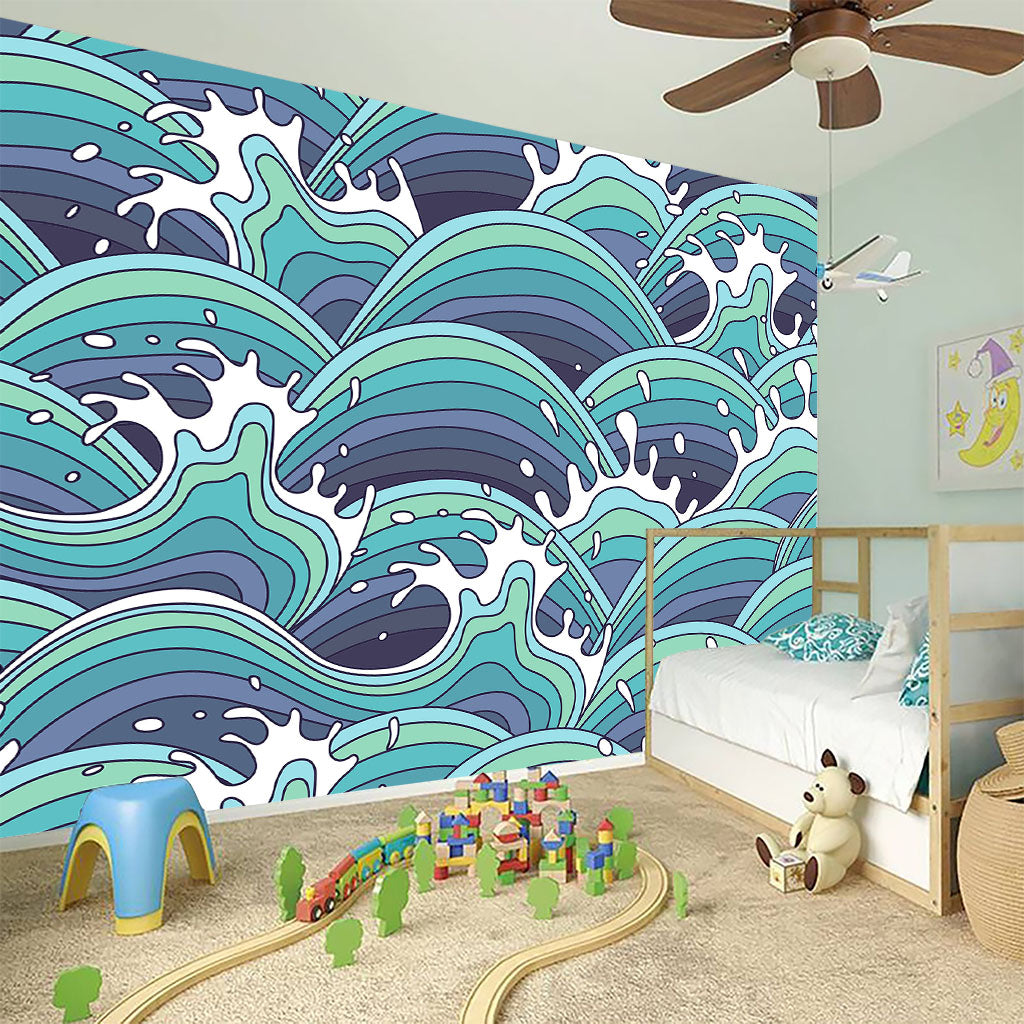 Sea Wave Surfing Pattern Print Wall Sticker