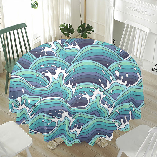 Sea Wave Surfing Pattern Print Waterproof Round Tablecloth