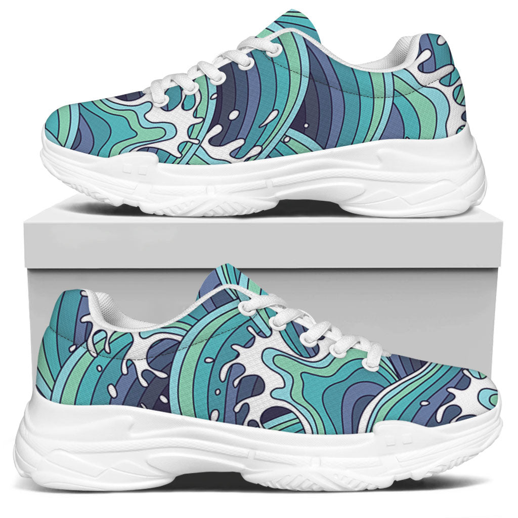 Sea Wave Surfing Pattern Print White Chunky Shoes