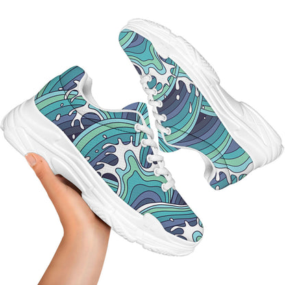 Sea Wave Surfing Pattern Print White Chunky Shoes