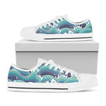 Sea Wave Surfing Pattern Print White Low Top Sneakers