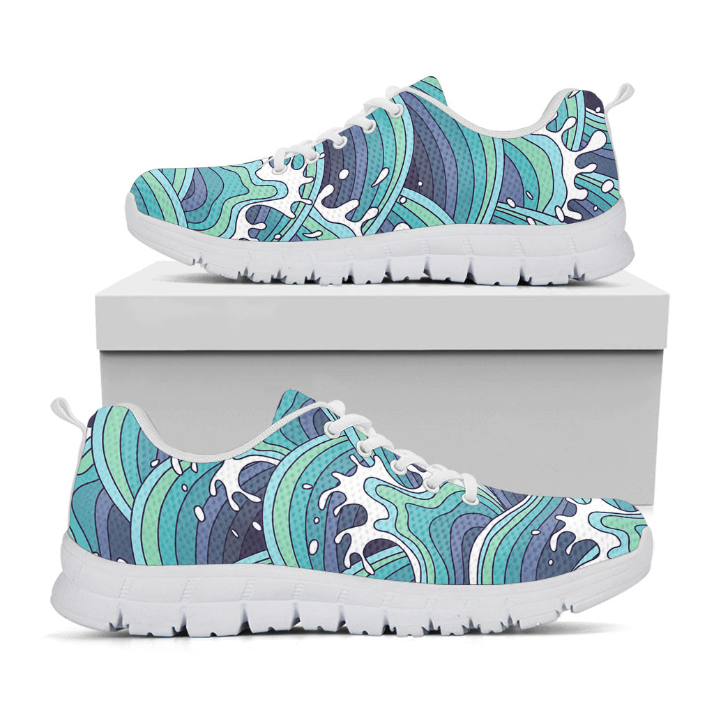 Sea Wave Surfing Pattern Print White Running Shoes