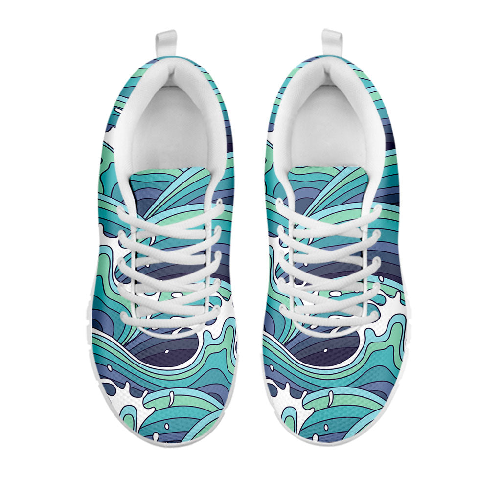 Sea Wave Surfing Pattern Print White Running Shoes