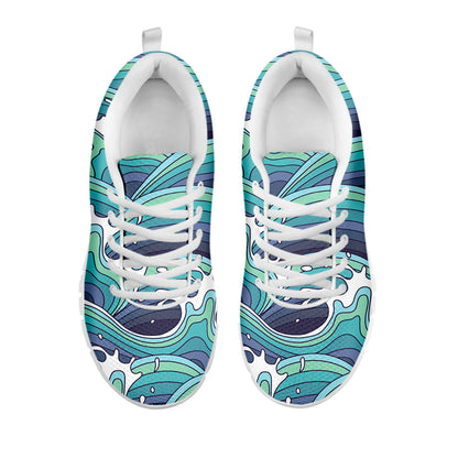 Sea Wave Surfing Pattern Print White Running Shoes