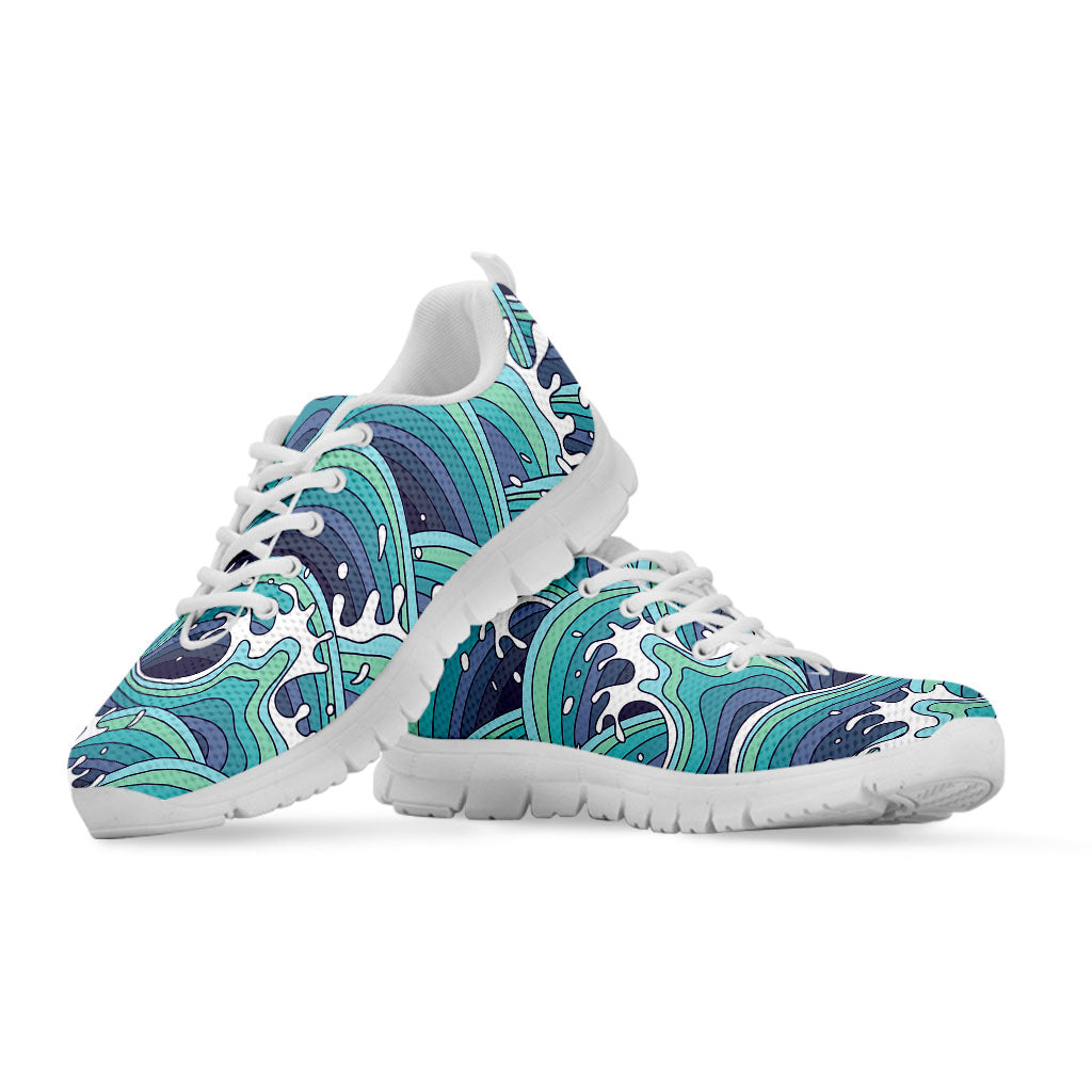 Sea Wave Surfing Pattern Print White Running Shoes
