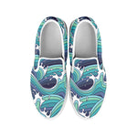 Sea Wave Surfing Pattern Print White Slip On Sneakers