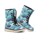 Sea Wave Surfing Pattern Print Winter Boots