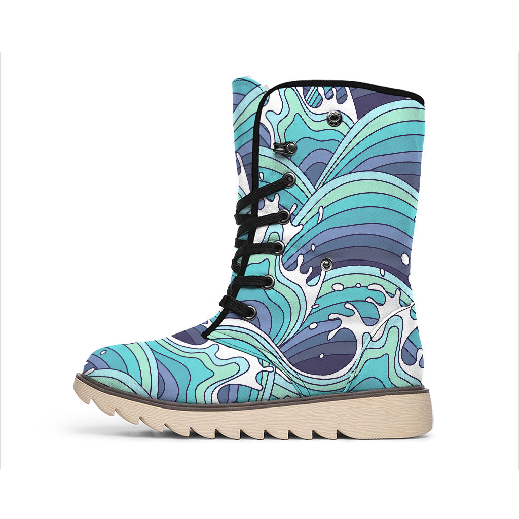 Sea Wave Surfing Pattern Print Winter Boots