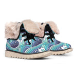 Sea Wave Surfing Pattern Print Winter Boots