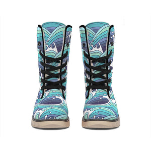 Sea Wave Surfing Pattern Print Winter Boots