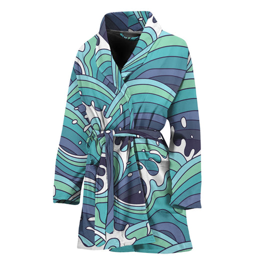 Sea Wave Surfing Pattern Print Women's Bathrobe