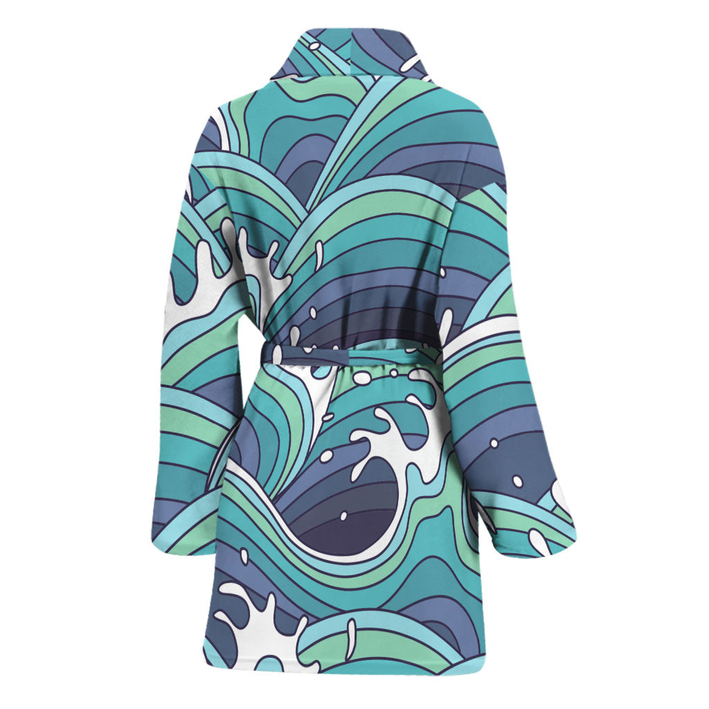 Sea Wave Surfing Pattern Print Women's Bathrobe