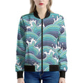 Sea Wave Surfing Pattern Print Women's Bomber Jacket