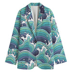 Sea Wave Surfing Pattern Print Women's Cotton Blazer