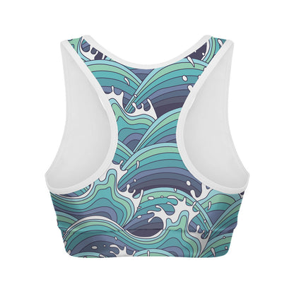 Sea Wave Surfing Pattern Print Women's Sports Bra