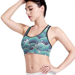 Sea Wave Surfing Pattern Print Women's Sports Bra