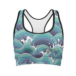 Sea Wave Surfing Pattern Print Women's Sports Bra