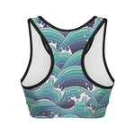 Sea Wave Surfing Pattern Print Women's Sports Bra