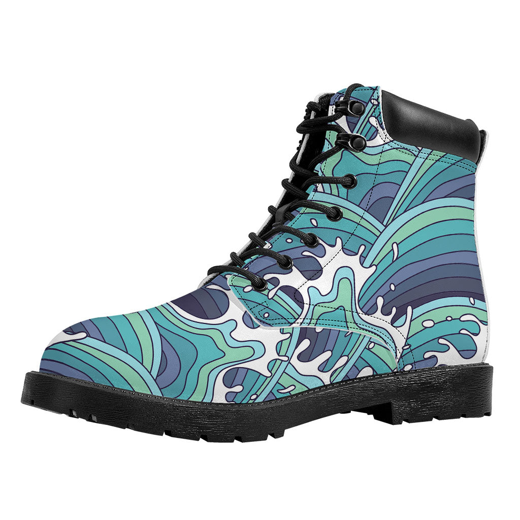 Sea Wave Surfing Pattern Print Work Boots