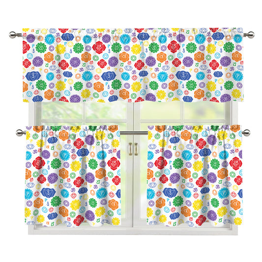 Seven Chakra Symbols Pattern Print 3 Piece Kitchen Curtains