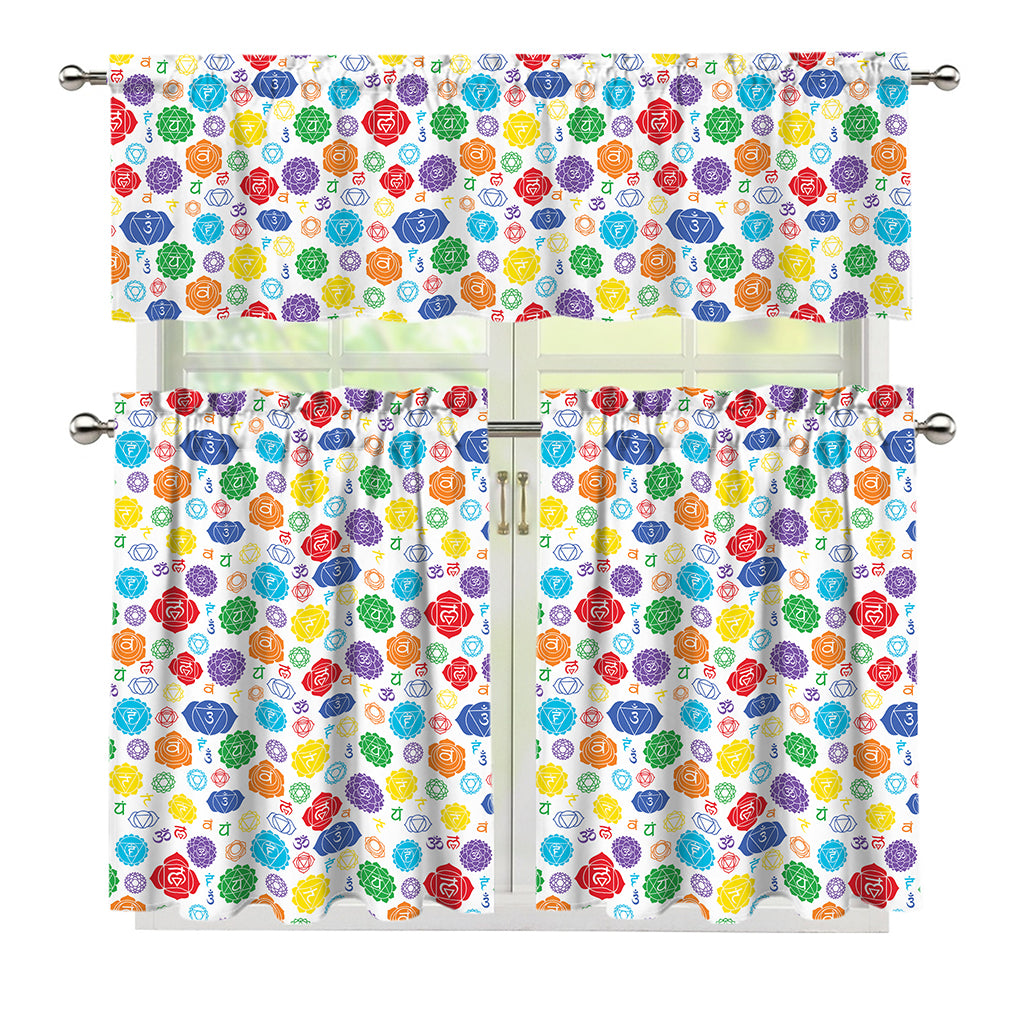 Seven Chakra Symbols Pattern Print 3 Piece Kitchen Curtains