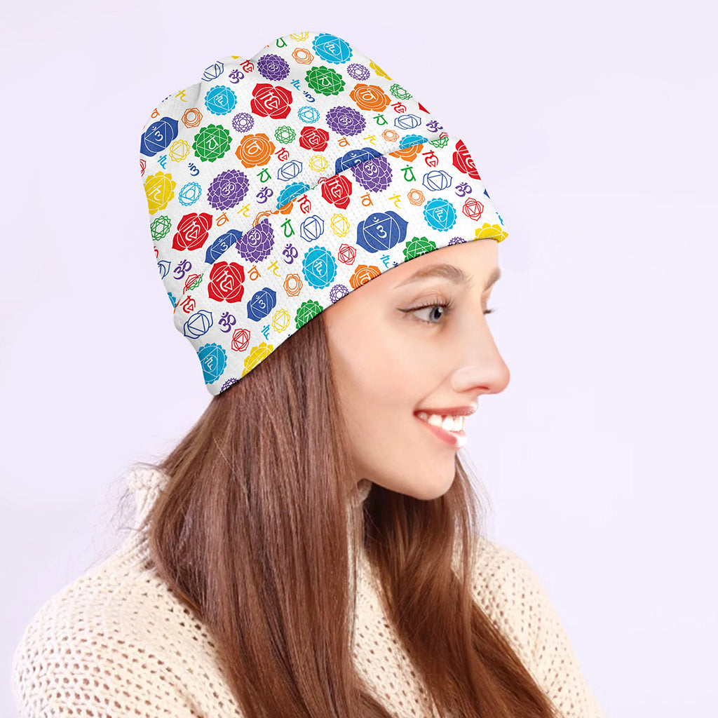 Seven Chakra Symbols Pattern Print Beanie