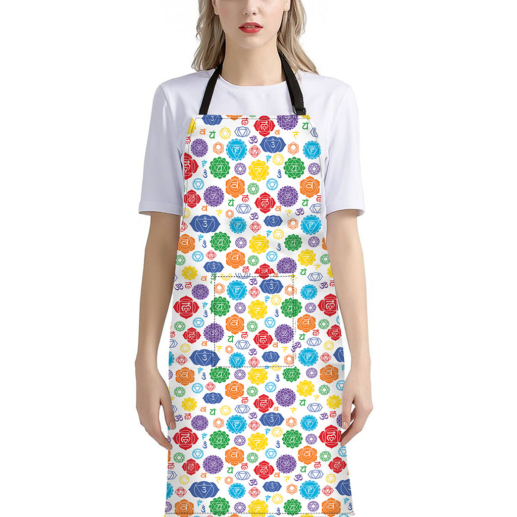Seven Chakra Symbols Pattern Print Bib Apron With Pocket