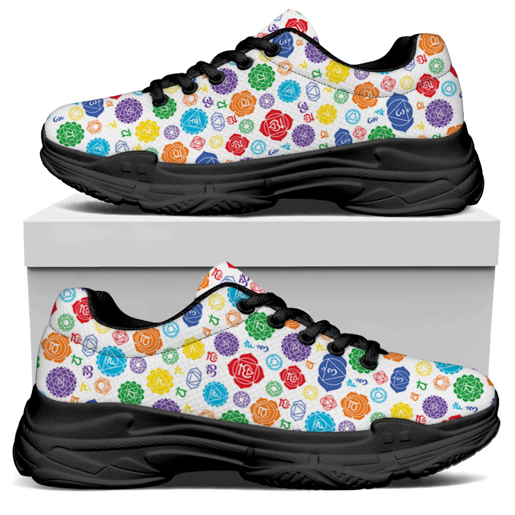 Seven Chakra Symbols Pattern Print Black Chunky Shoes