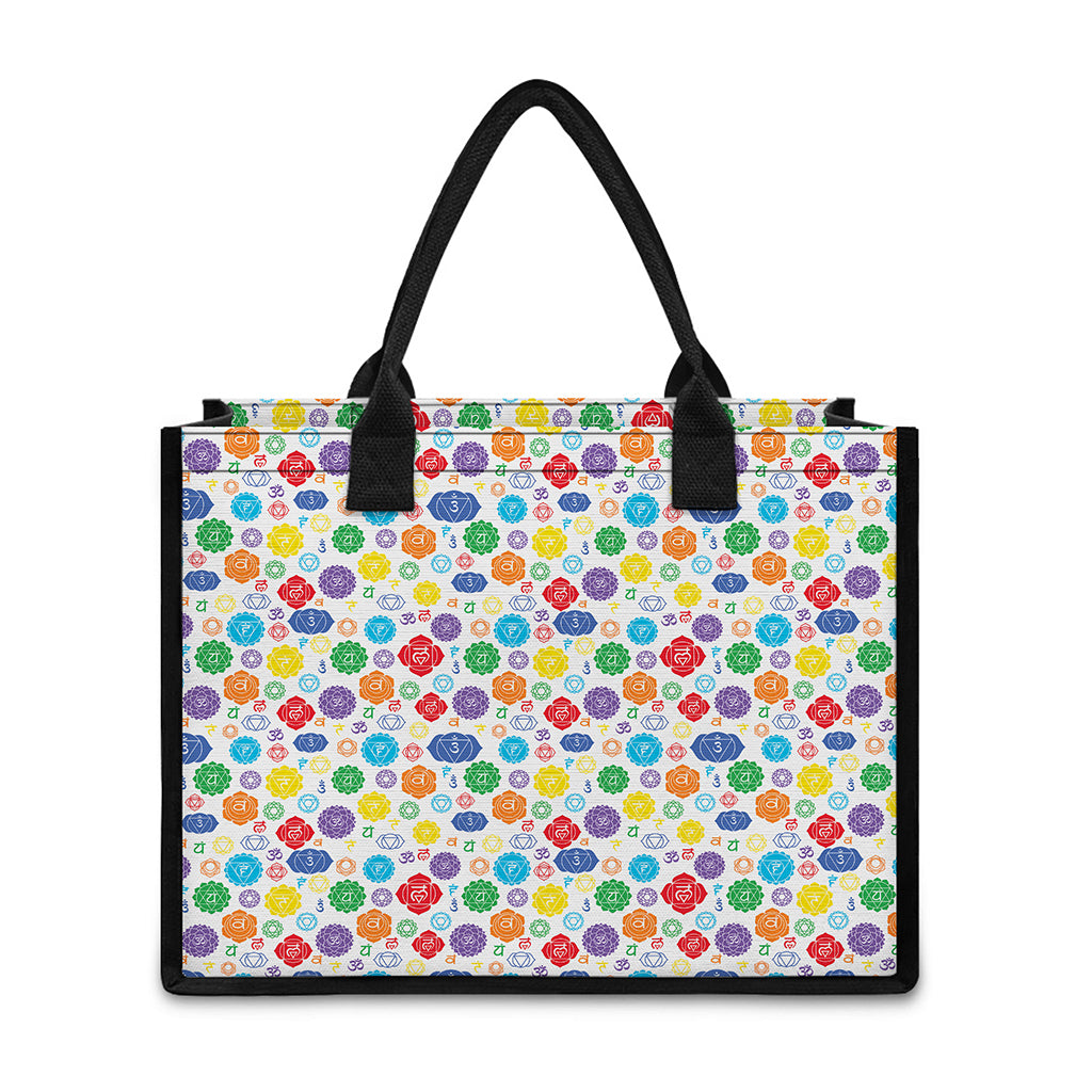 Seven Chakra Symbols Pattern Print Canvas Tote Bag