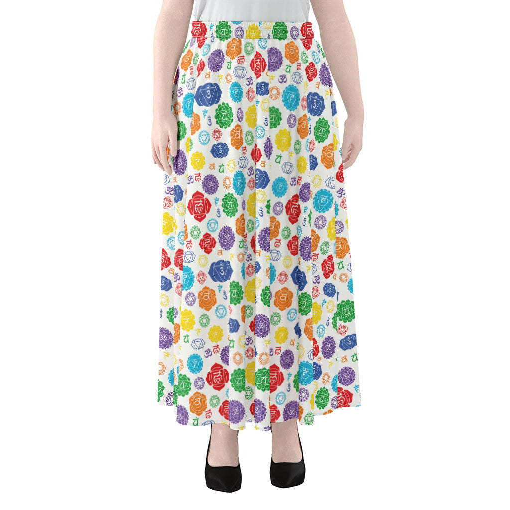 Seven Chakra Symbols Pattern Print Chiffon Maxi Skirt