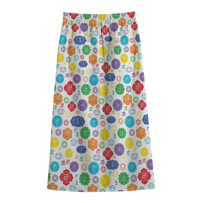 Seven Chakra Symbols Pattern Print Cotton Front Slit Maxi Skirt