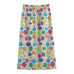 Seven Chakra Symbols Pattern Print Cotton Front Slit Maxi Skirt