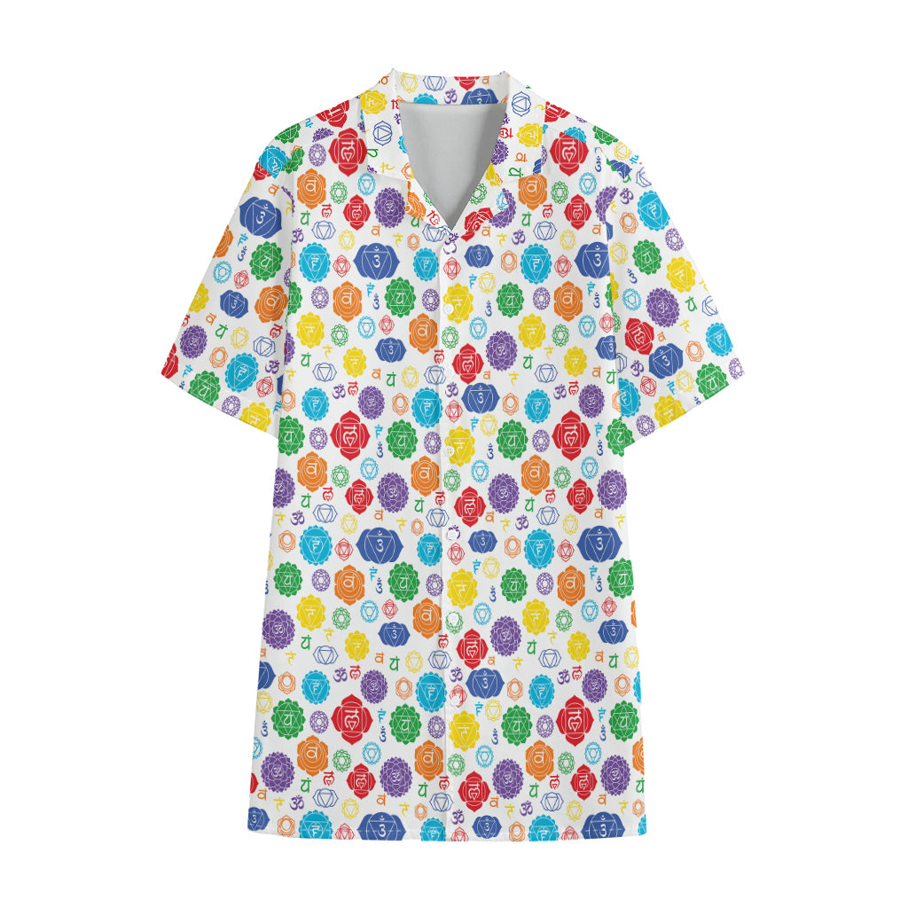 Seven Chakra Symbols Pattern Print Cotton Hawaiian Shirt