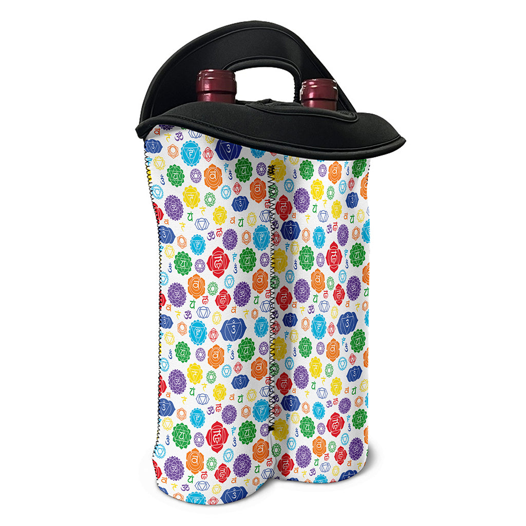 Seven Chakra Symbols Pattern Print Double Neoprene Wine Tote