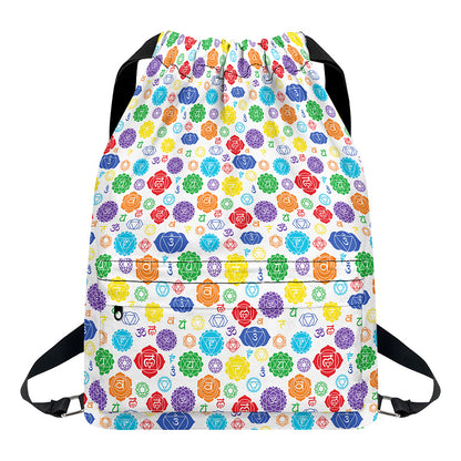 Seven Chakra Symbols Pattern Print Drawstring Backpack